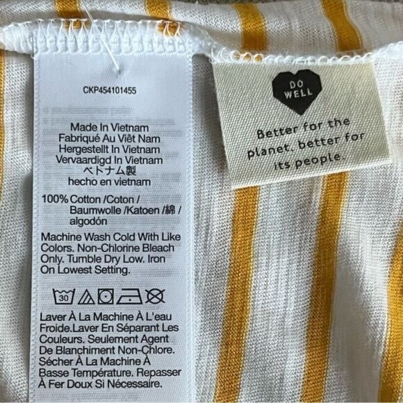 Madewell Gold and Cream Horizontal Stripe V Neck Tee Shirt Size S Style K7954 - Picture 6 of 8